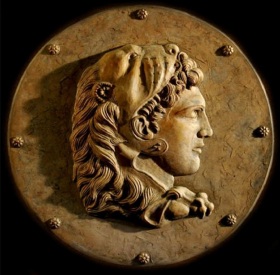 Alexander. round plaque, cast stone, 1st-4th century CE