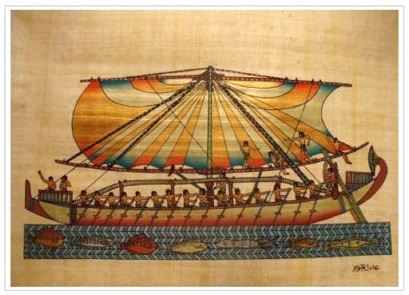 Ancient ship, Egyptian papyrus painting